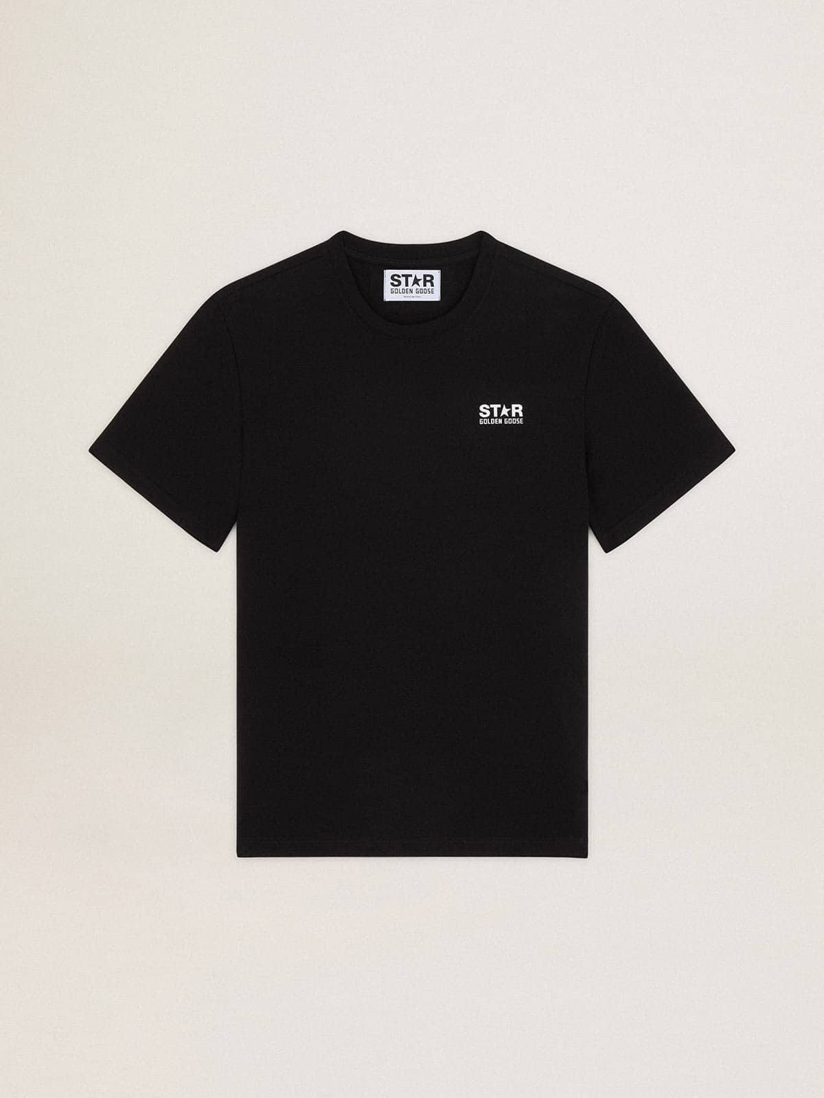 Golden Goose - Men's Black T-shirt With Contrasting White Logo And Star, Man
