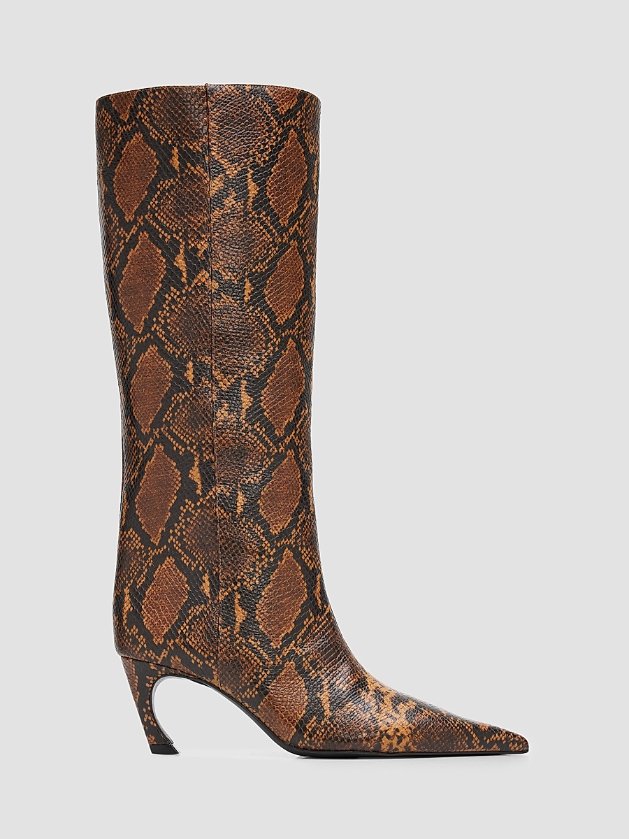 Women's Lexi 75MM Snakeskin Print Mid Boots - Pecan Brown