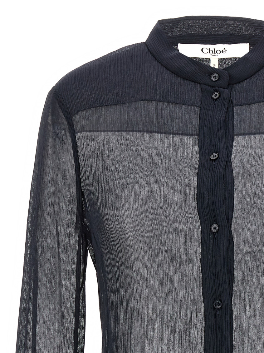 -Pleated Silk Shirt Camicie Blu-Donna