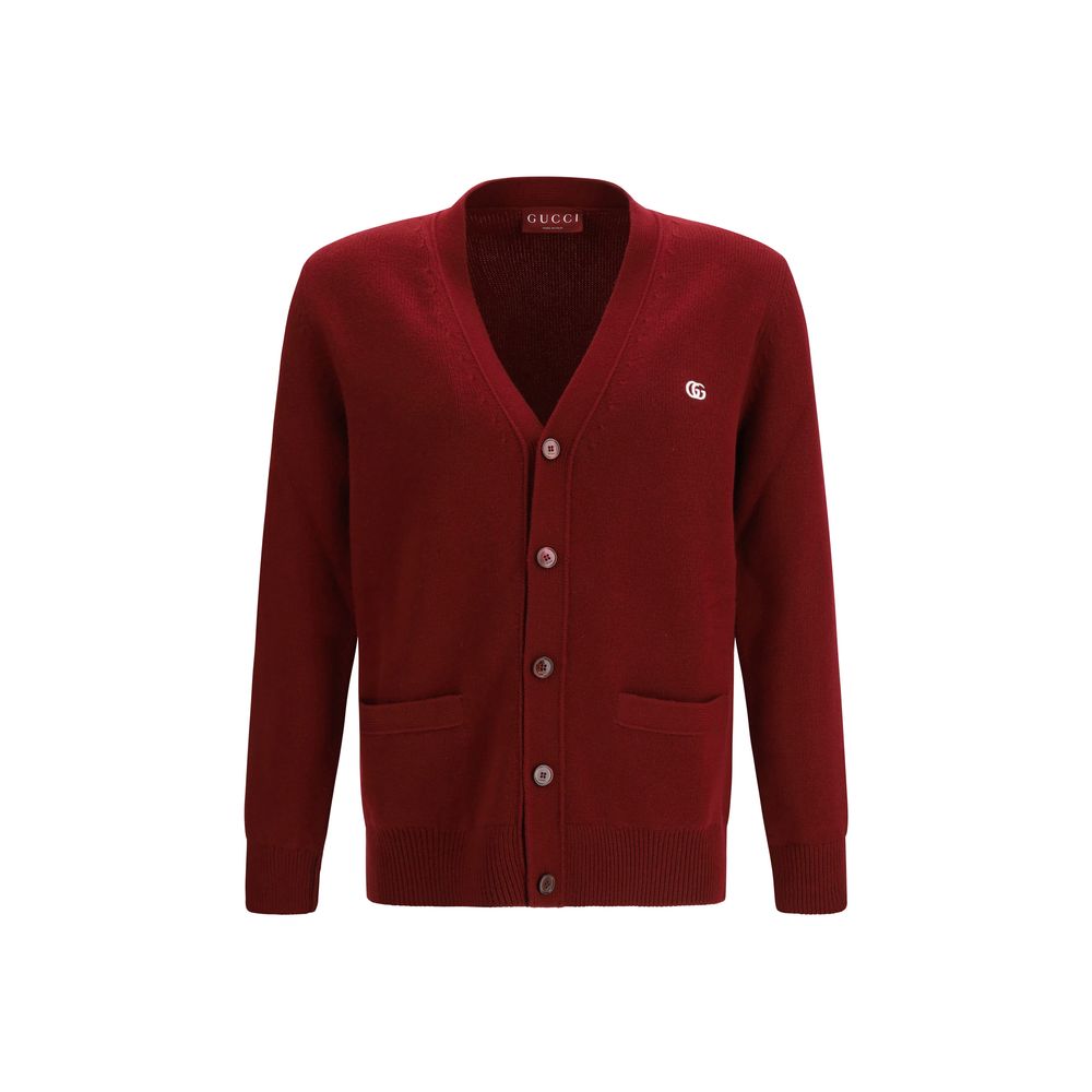 Wool Cashmere with Double G Embroidery Cardigan — Red