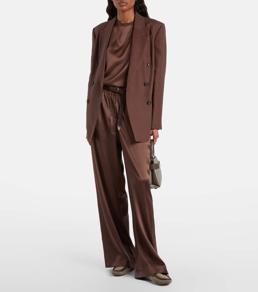 Silk-blend satin wide-leg pants