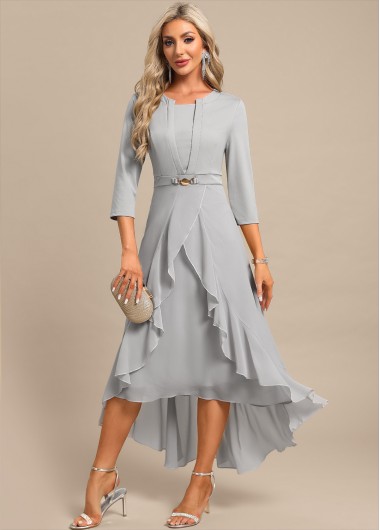 Modlily Light Grey Fake 2in1 High Low Split Neck Dre
