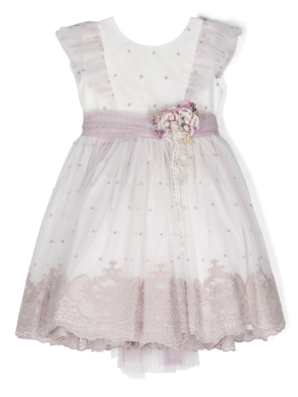 Floral-appliqué tulle dress - Purple