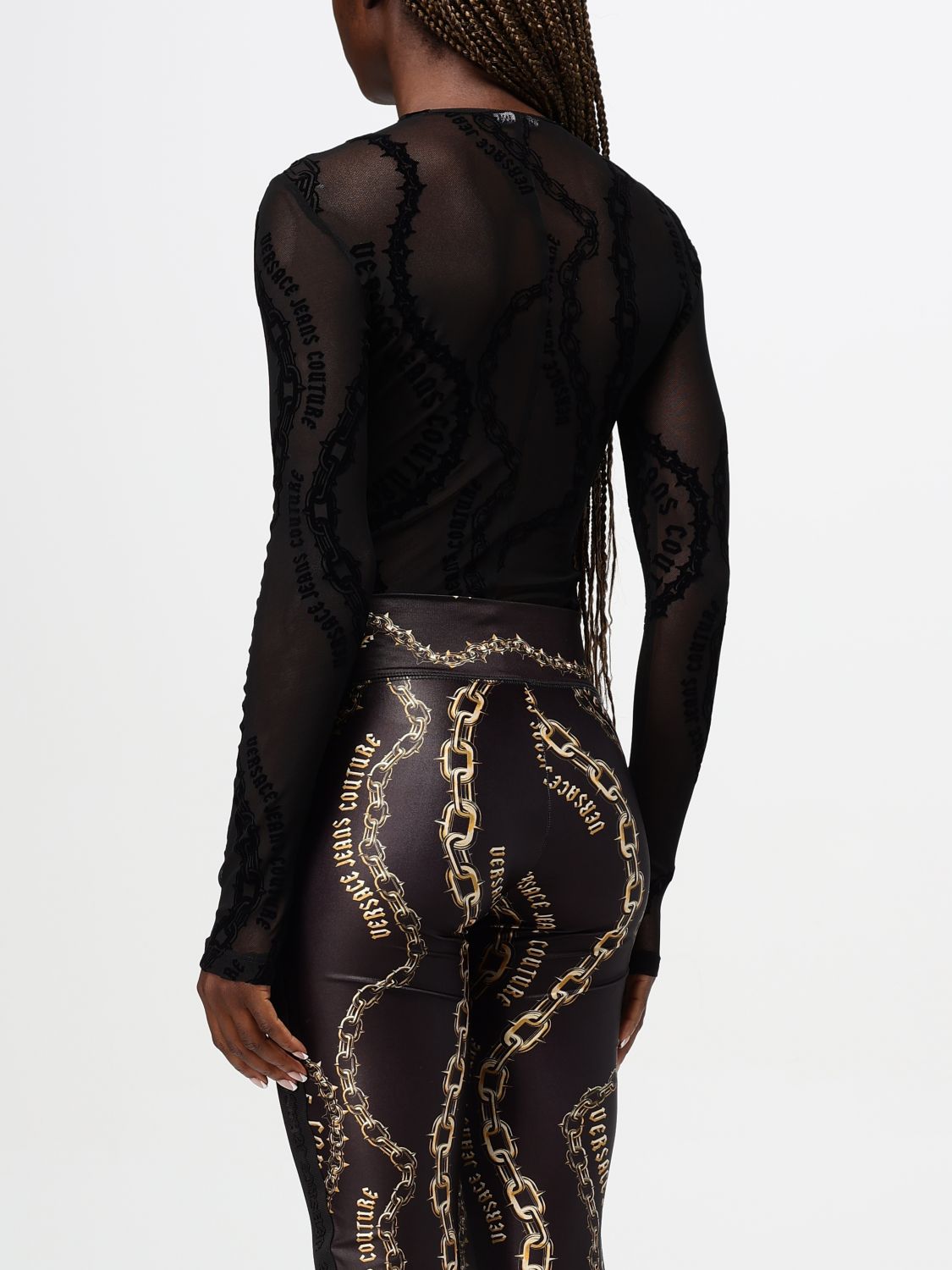 Chain Couture-print tulle bodysuit - Black