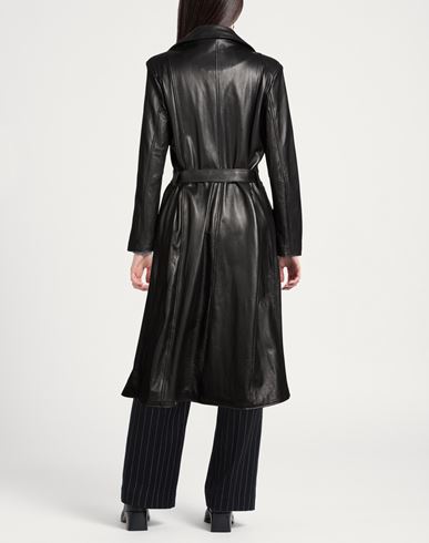 Woman Overcoat & Trench Coat Black Size M Leather