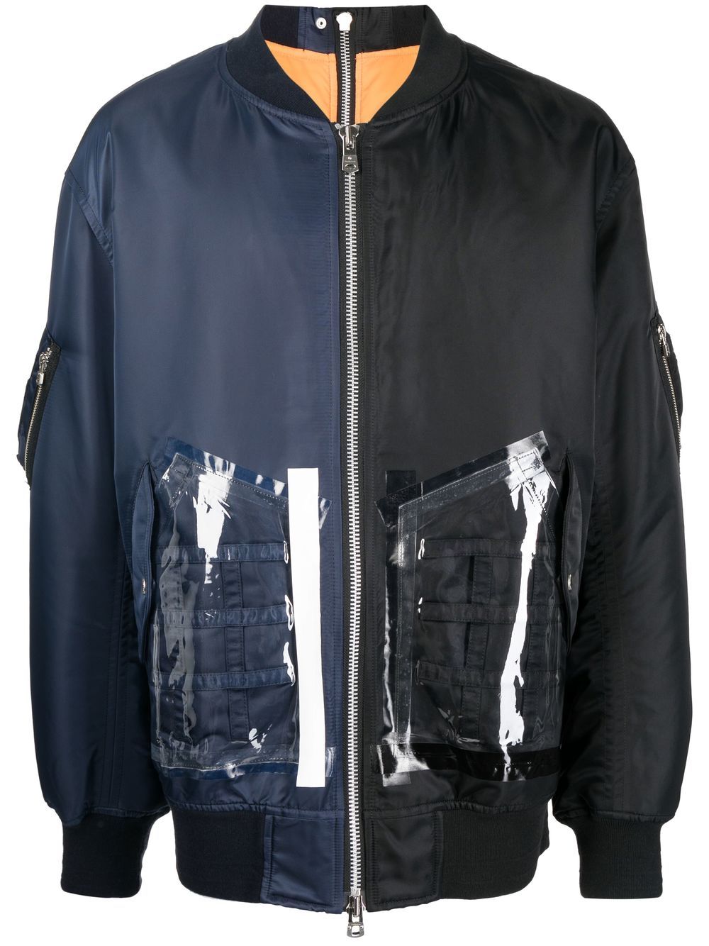 Oversized two-tone flight jacket - Black