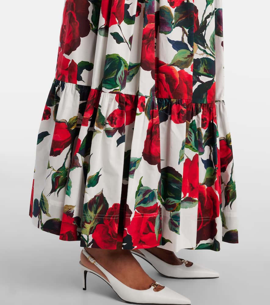 Floral tiered cotton maxi skirt