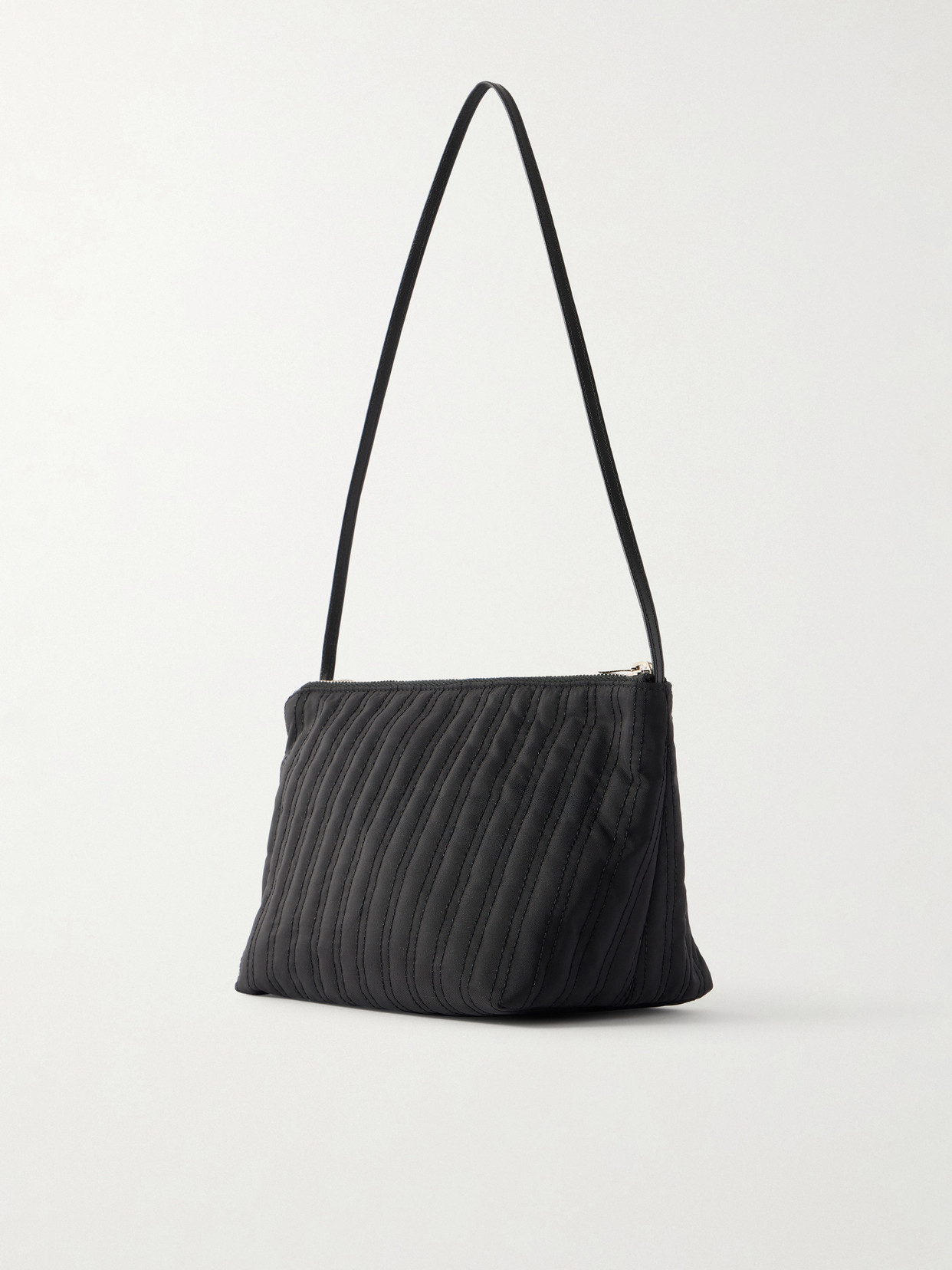 Corset Leather-trimmed Quilted Satin-shell Shoulder Bag - Black