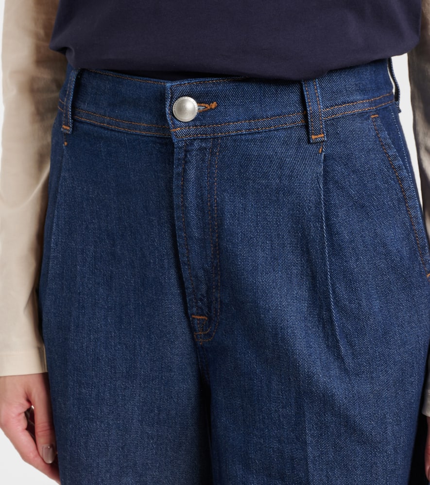 Pleated high-rise wide-leg jeans