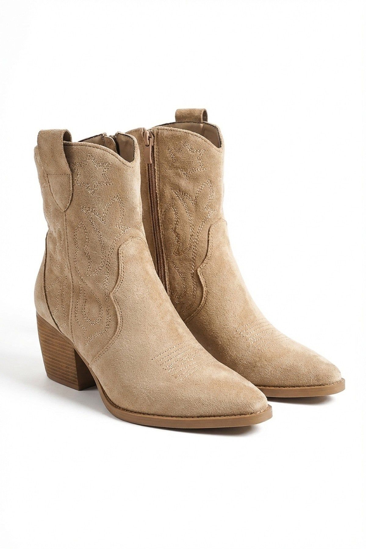 IKRUSH Women's Laura Faux Suede Cowboy Ankle Length Boots in Khaki