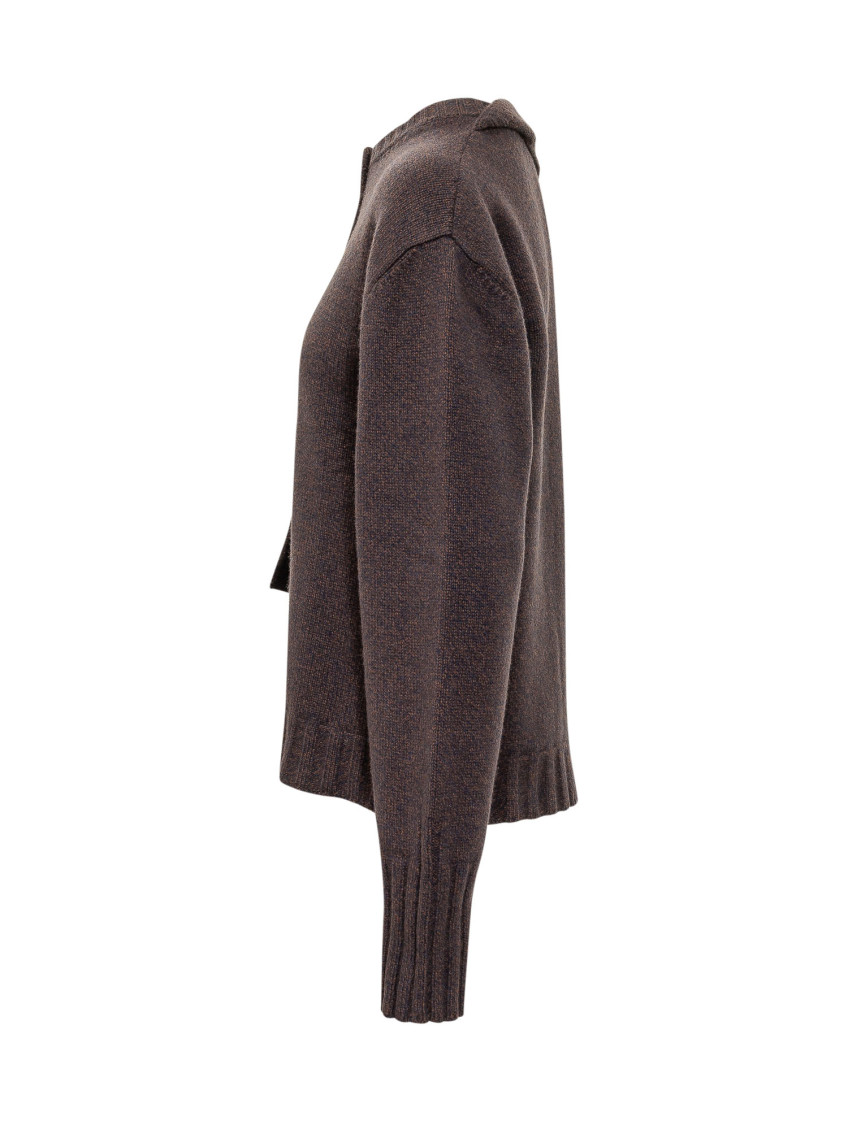 Brown Knitted Round Neck Cardigan