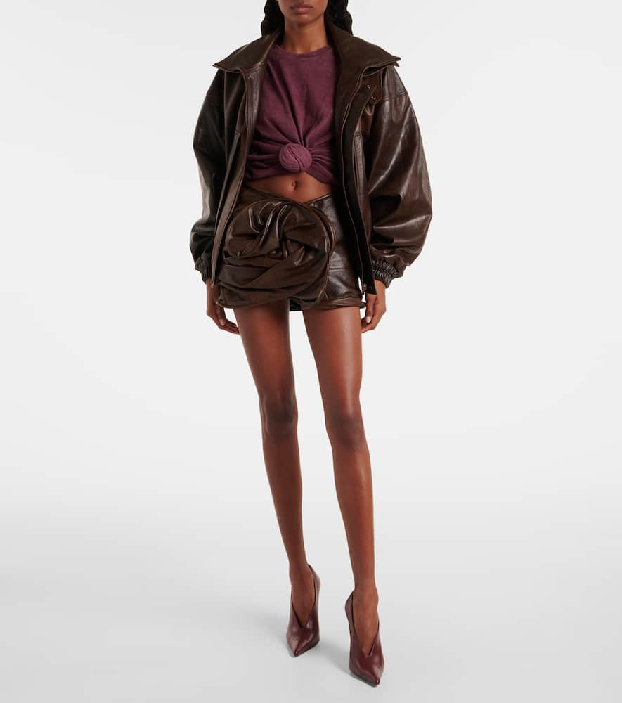 Gathered leather miniskirt