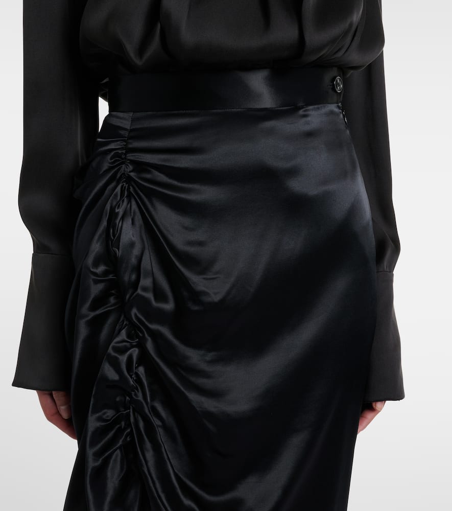 Gathered satin midi skirt