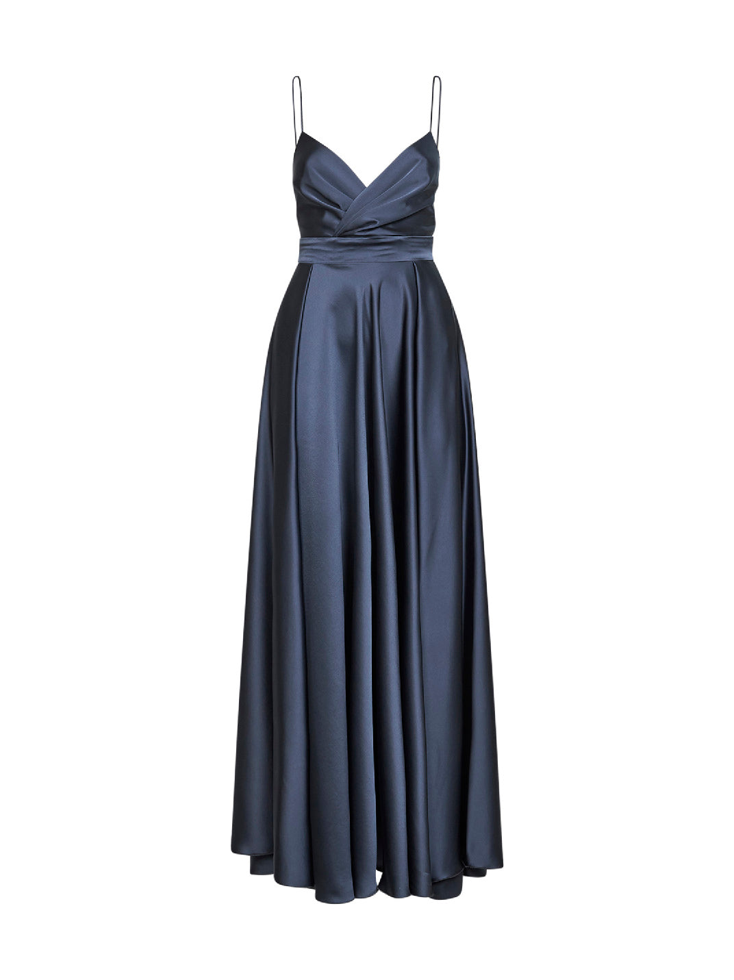 Satin with Draped V-Neckline Dress — Gray