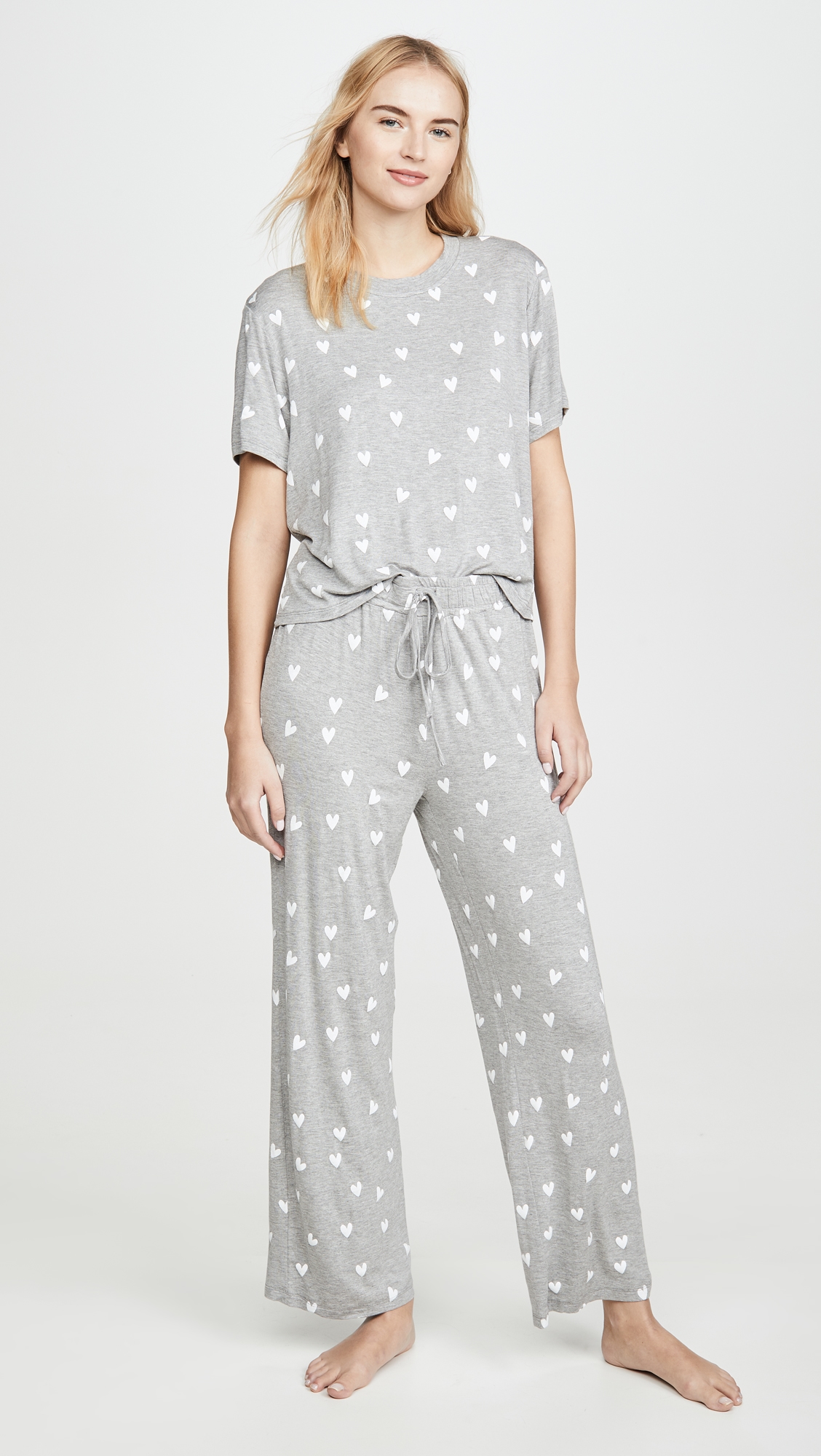 All American PJ Set Heather Grey Hearts