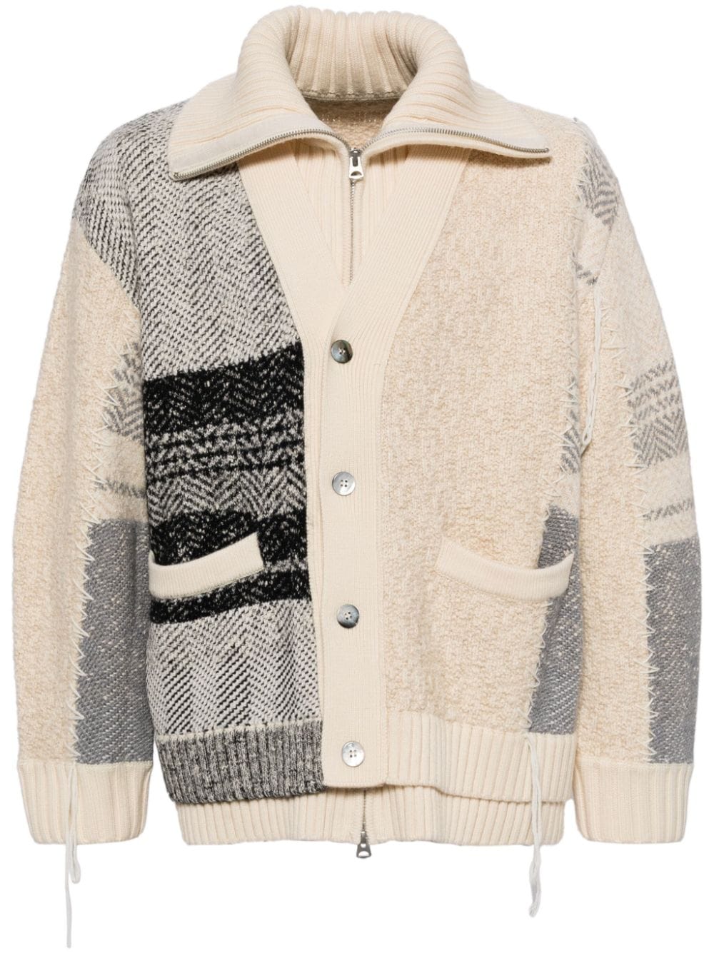 Layered-effect cardigan - Brown