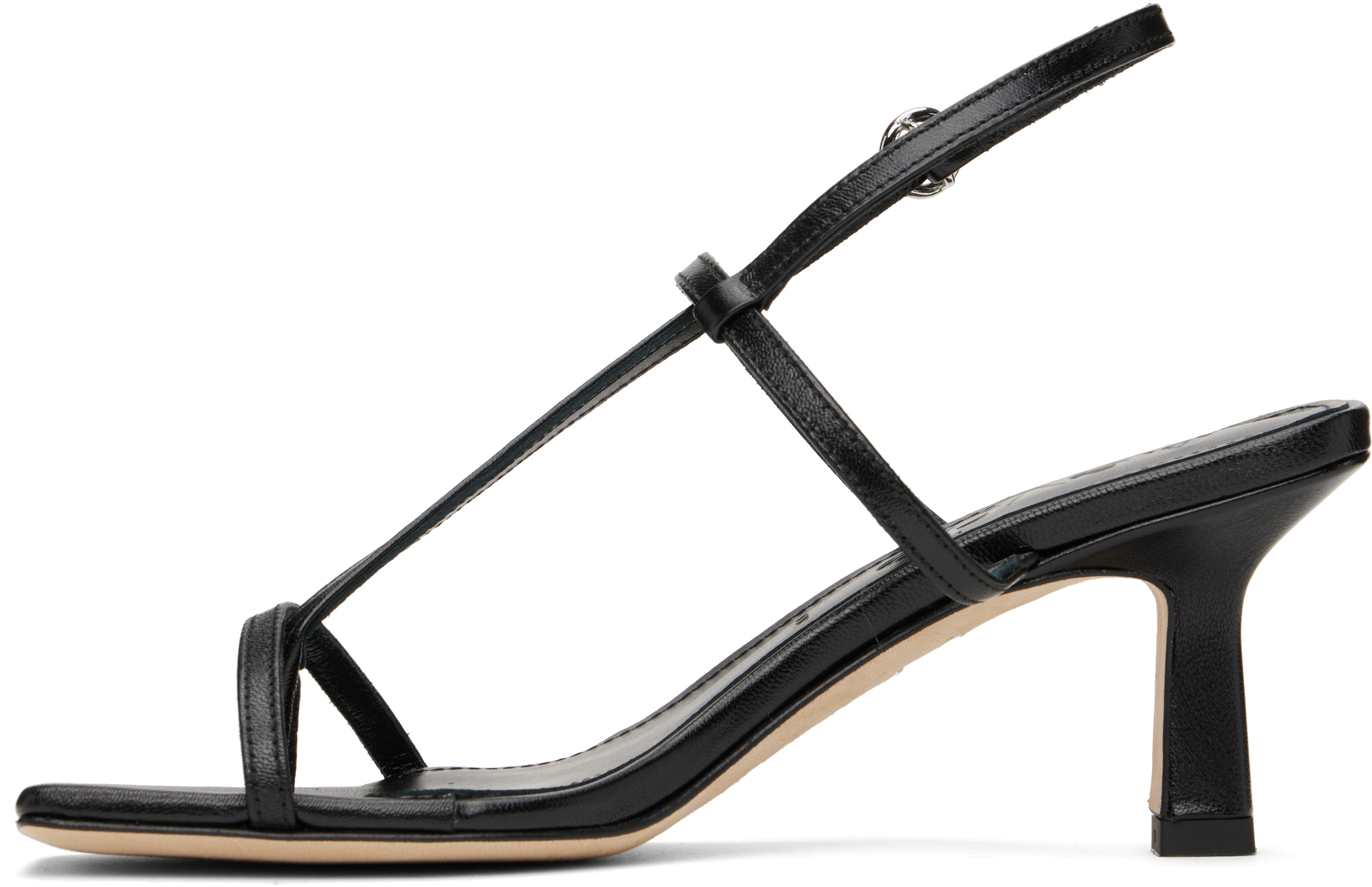 Aeyde Black Elise Leather Toe-Post Heeled Sandals