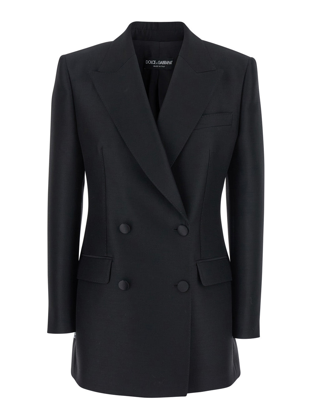 Double-Breasted Wool and Silk Blazer — Black