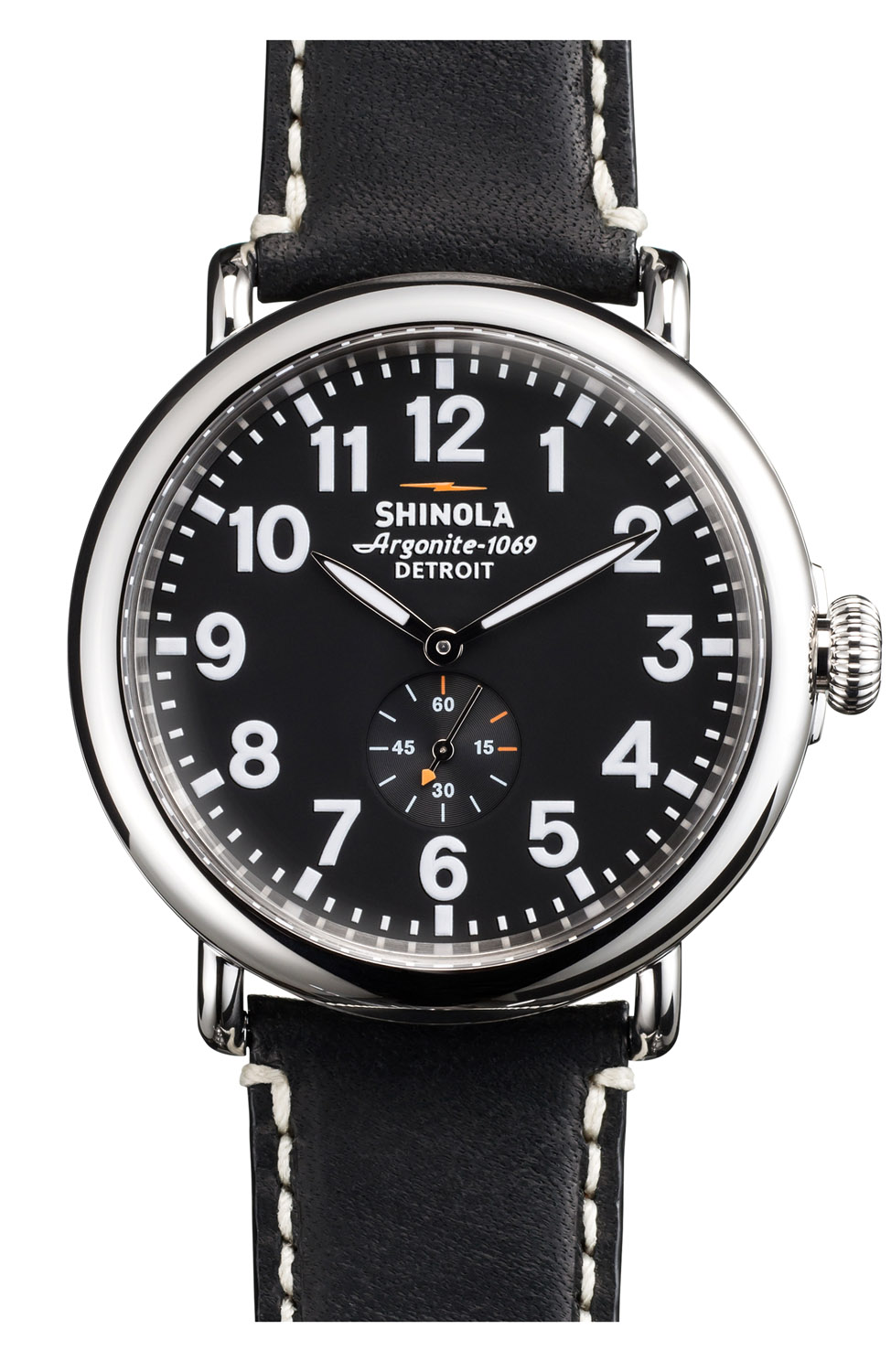 The Runwell Black Dial Leather Strap Watch, 47mm