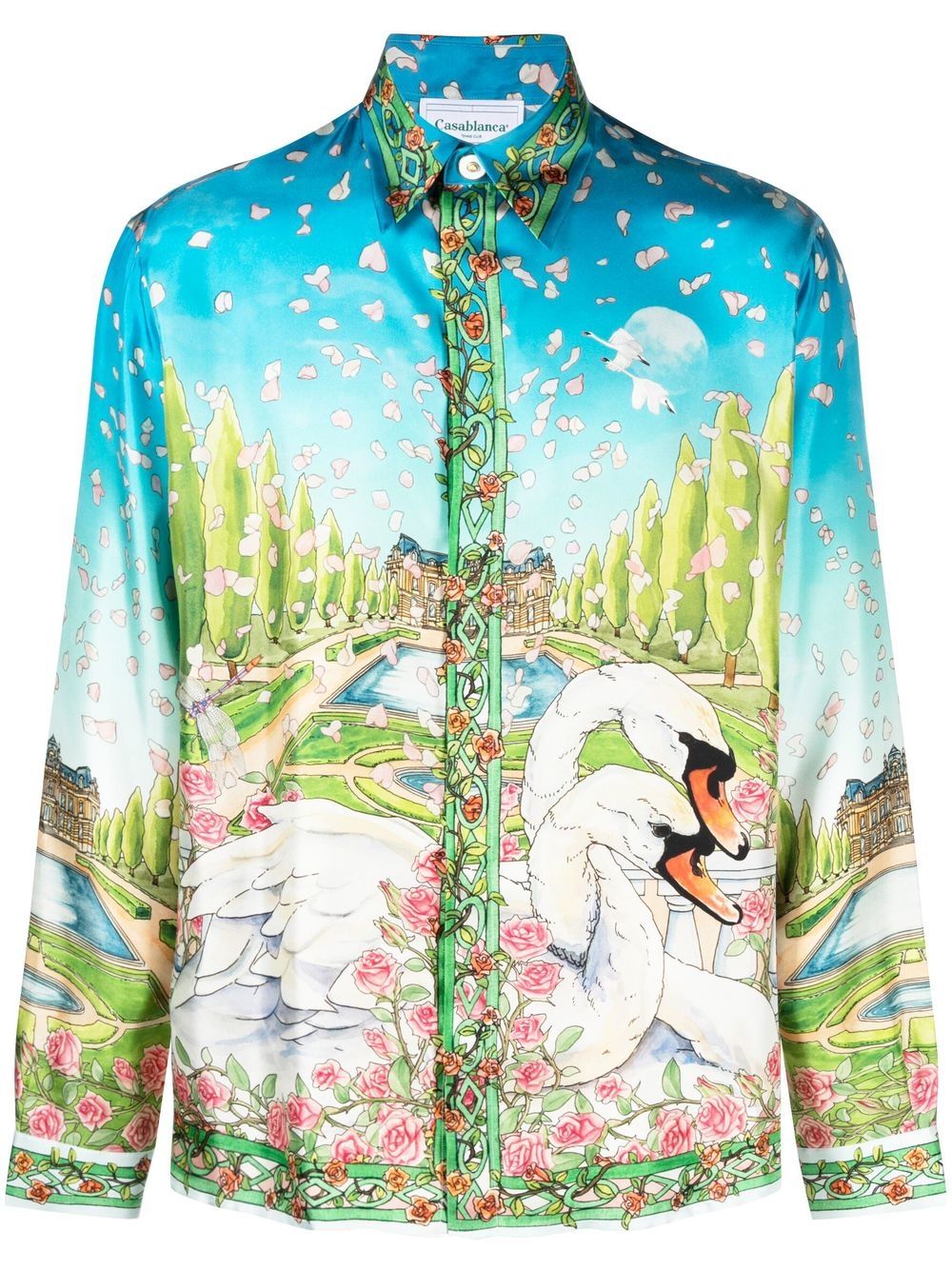 Dream House print silk shirt - Blue