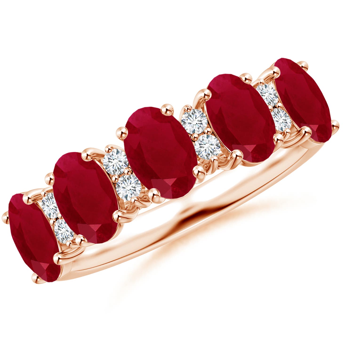 Angara 3.0 Carats Five Stone Ruby and Diamond Wedding Ring in 14K Rose Gold