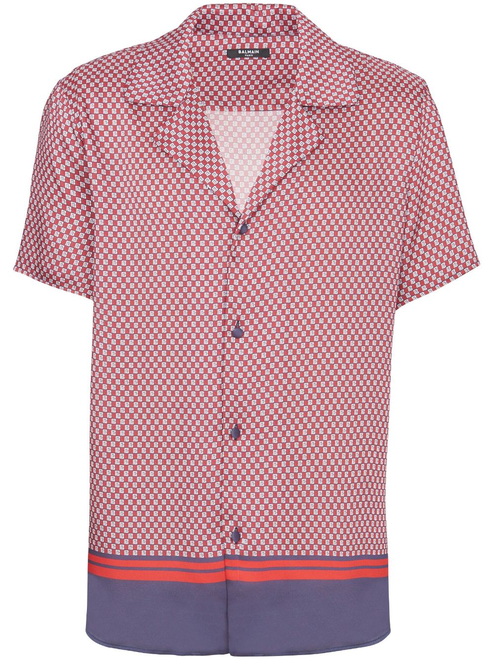 Monogram-print short-sleeve shirt - Red