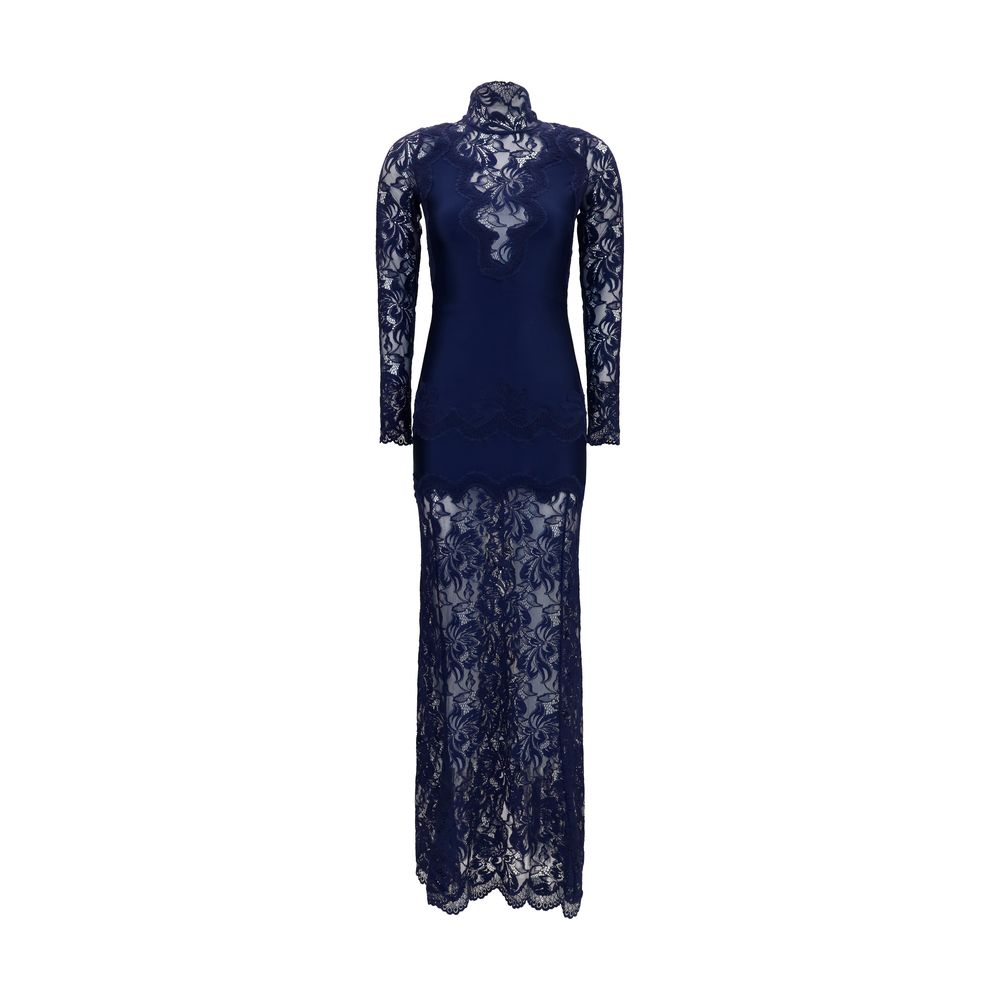 Lace and Jersey Dress — Navy