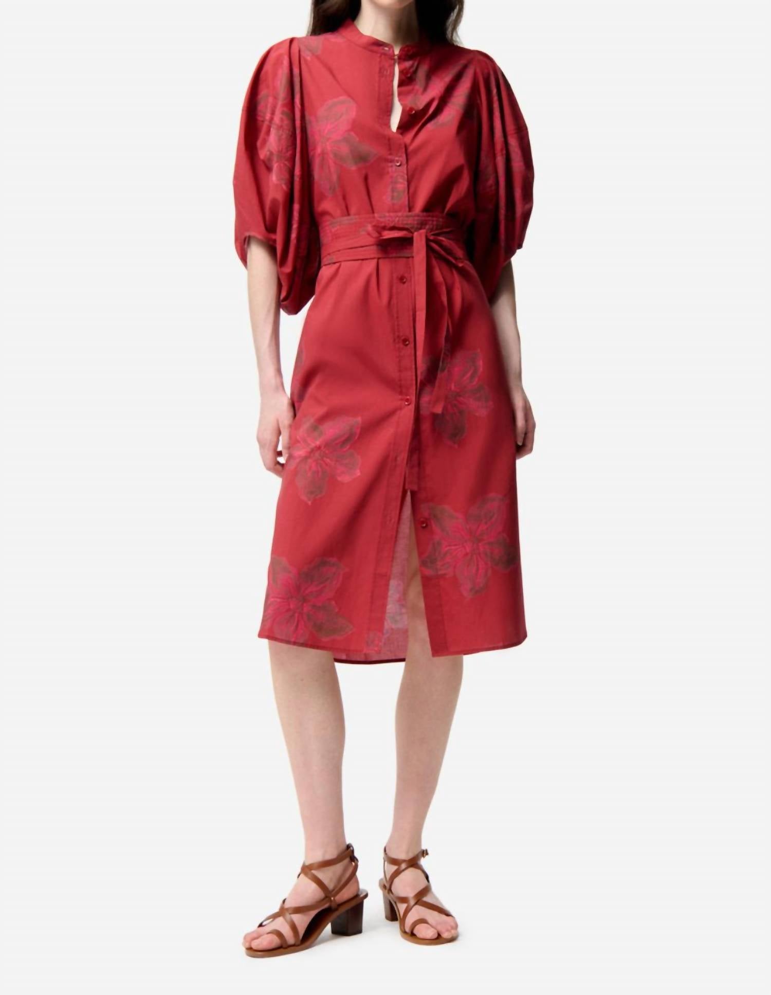 Flora Midi Dress In Cherry