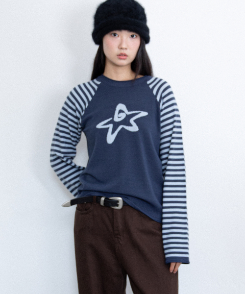 STAR STRIPE RAGLAN KNIT_NAVY