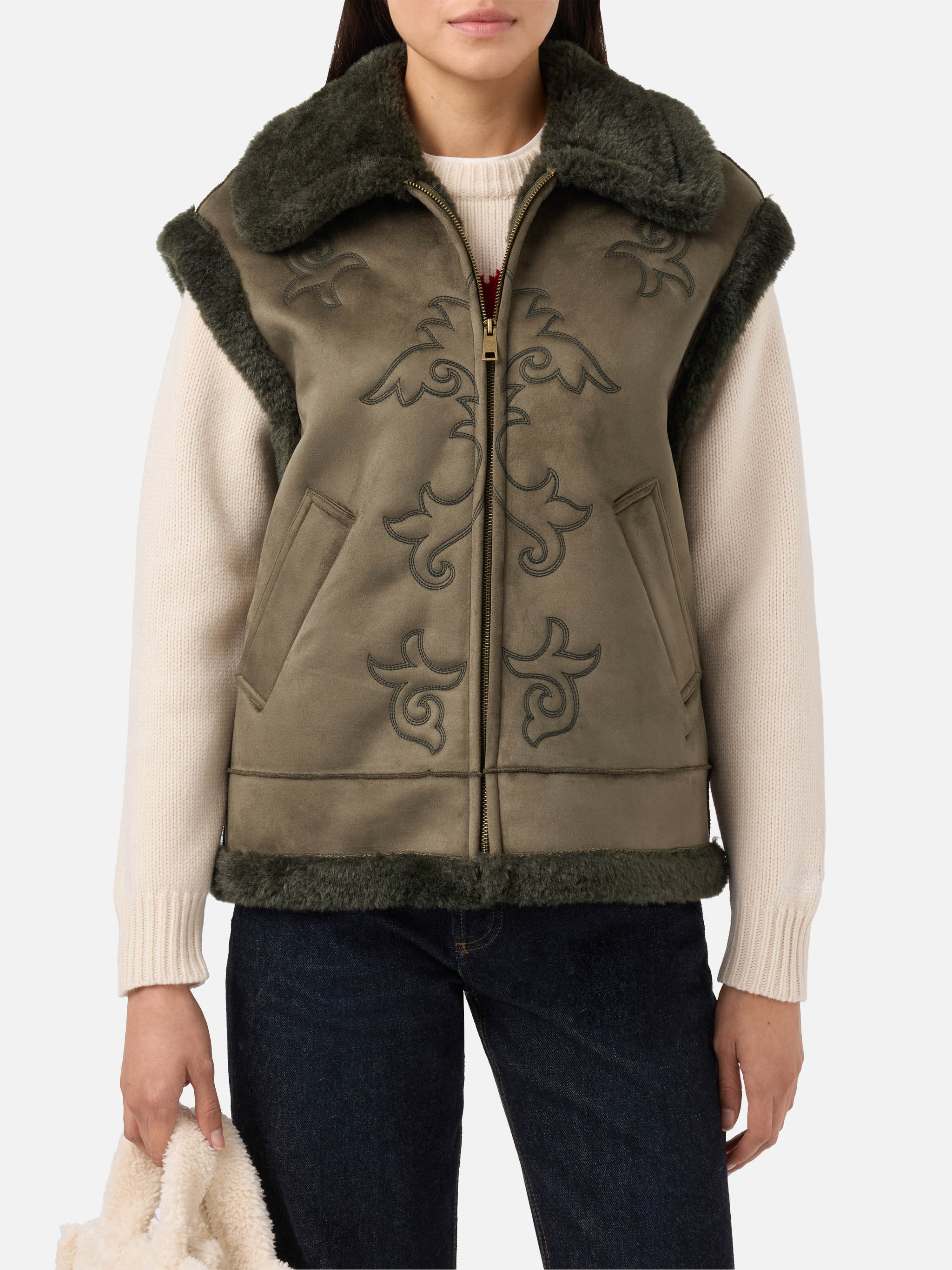 Hesketh Faux-Shearling Gilet With Western Embroidery Military Jacket - Women
