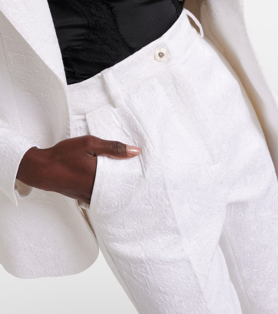 Cotton-blend brocade slim pants