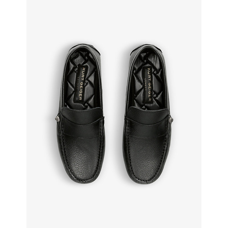 Mens Black Stirling Eagle-embellished Leather Loafers