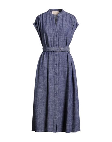 Woman Midi dress Blue Size 10 Polyester, Viscose, Linen