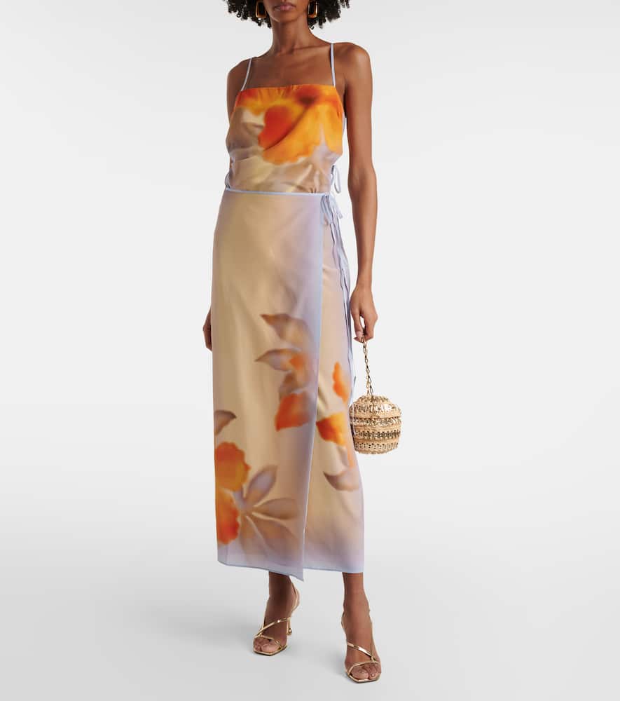 Floral silk crêpe wrap skirt