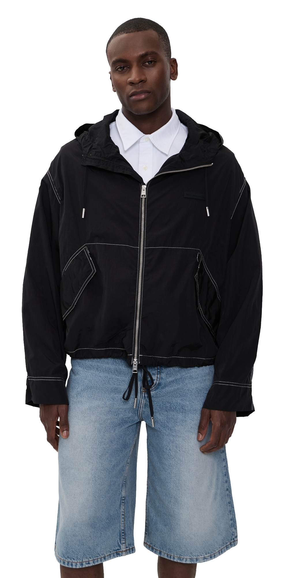 Crinkled Nylon Jacket Noir