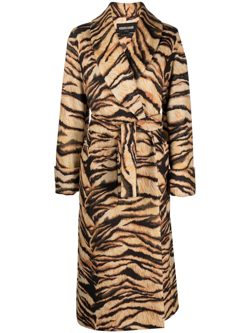 Freedom-print belted coat - Orange