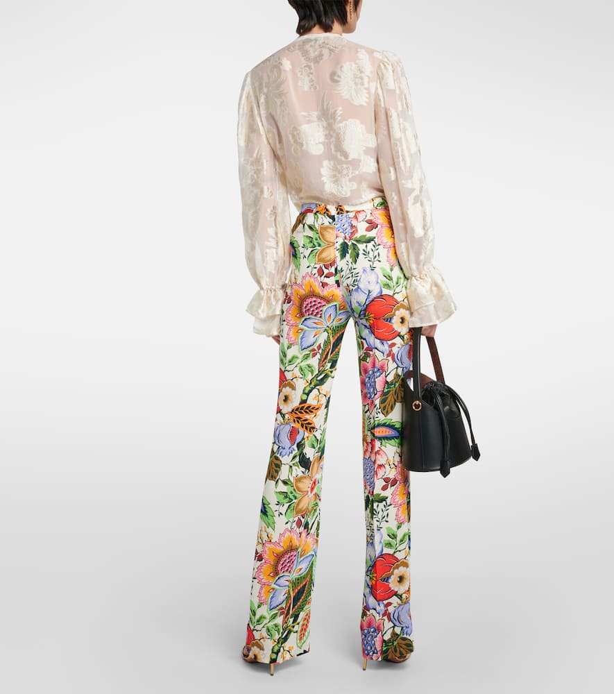 High-rise floral straight pants