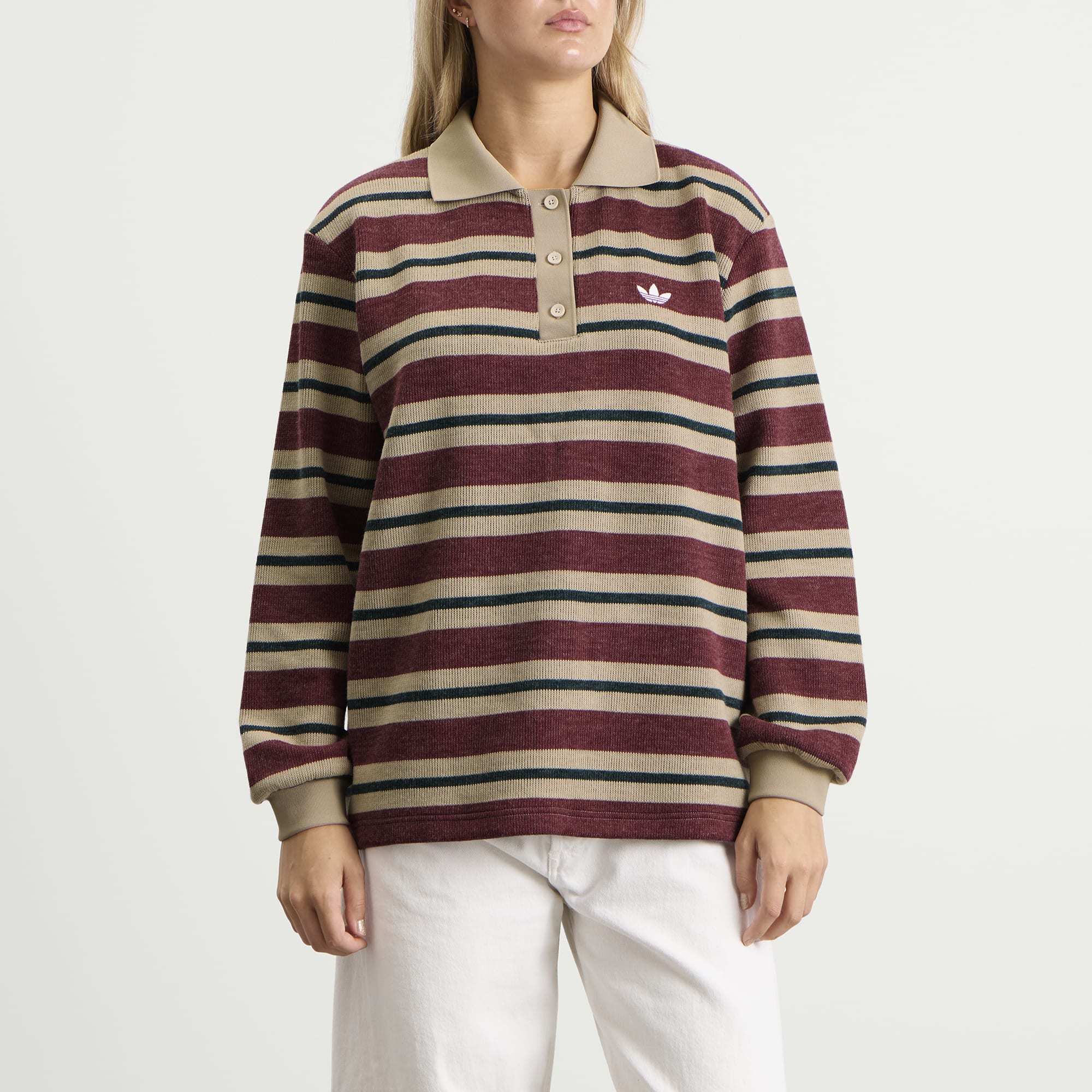 Women's Striped Polo Knit Jumper Shadow Red