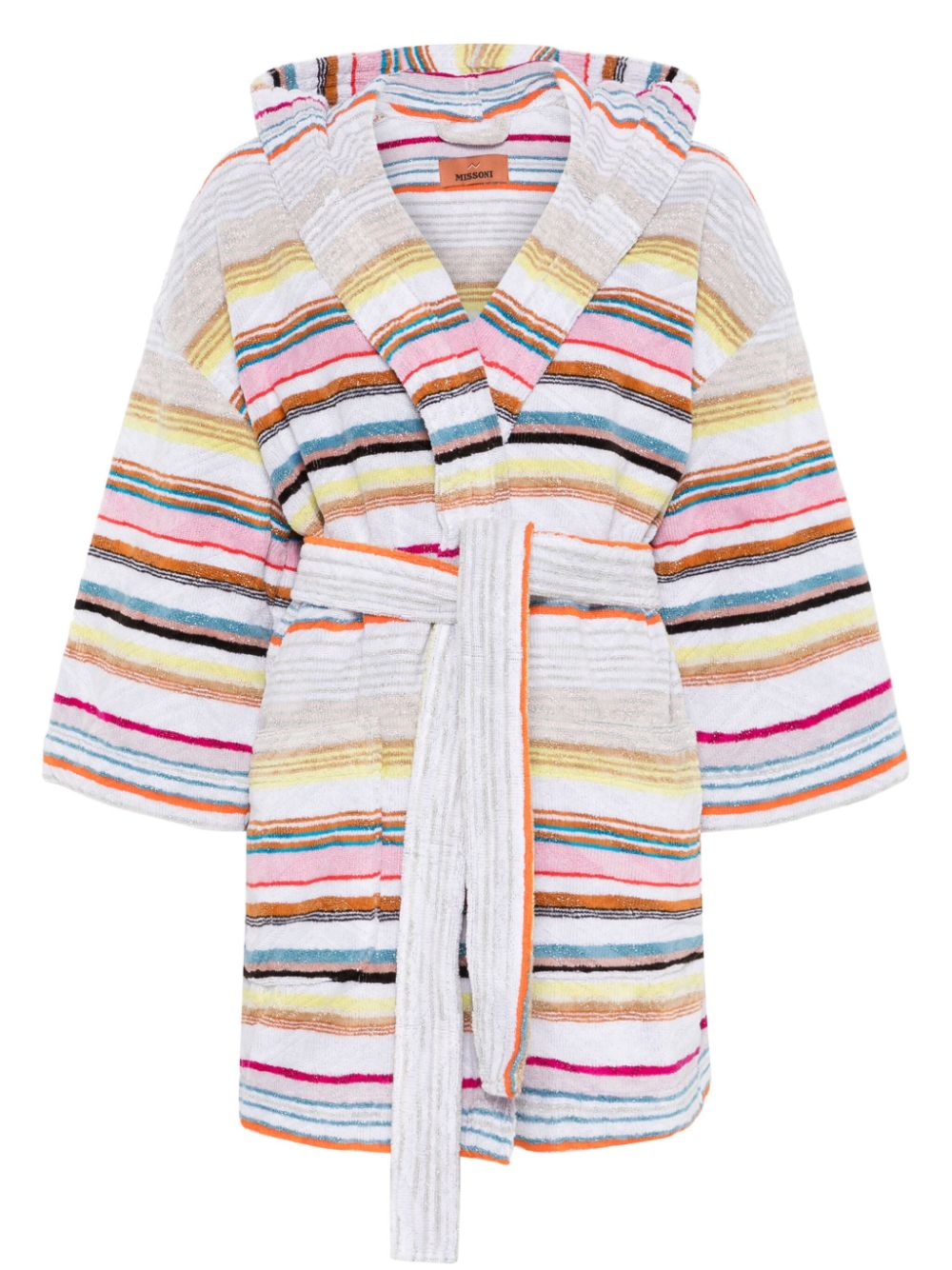 Striped bath robe - White