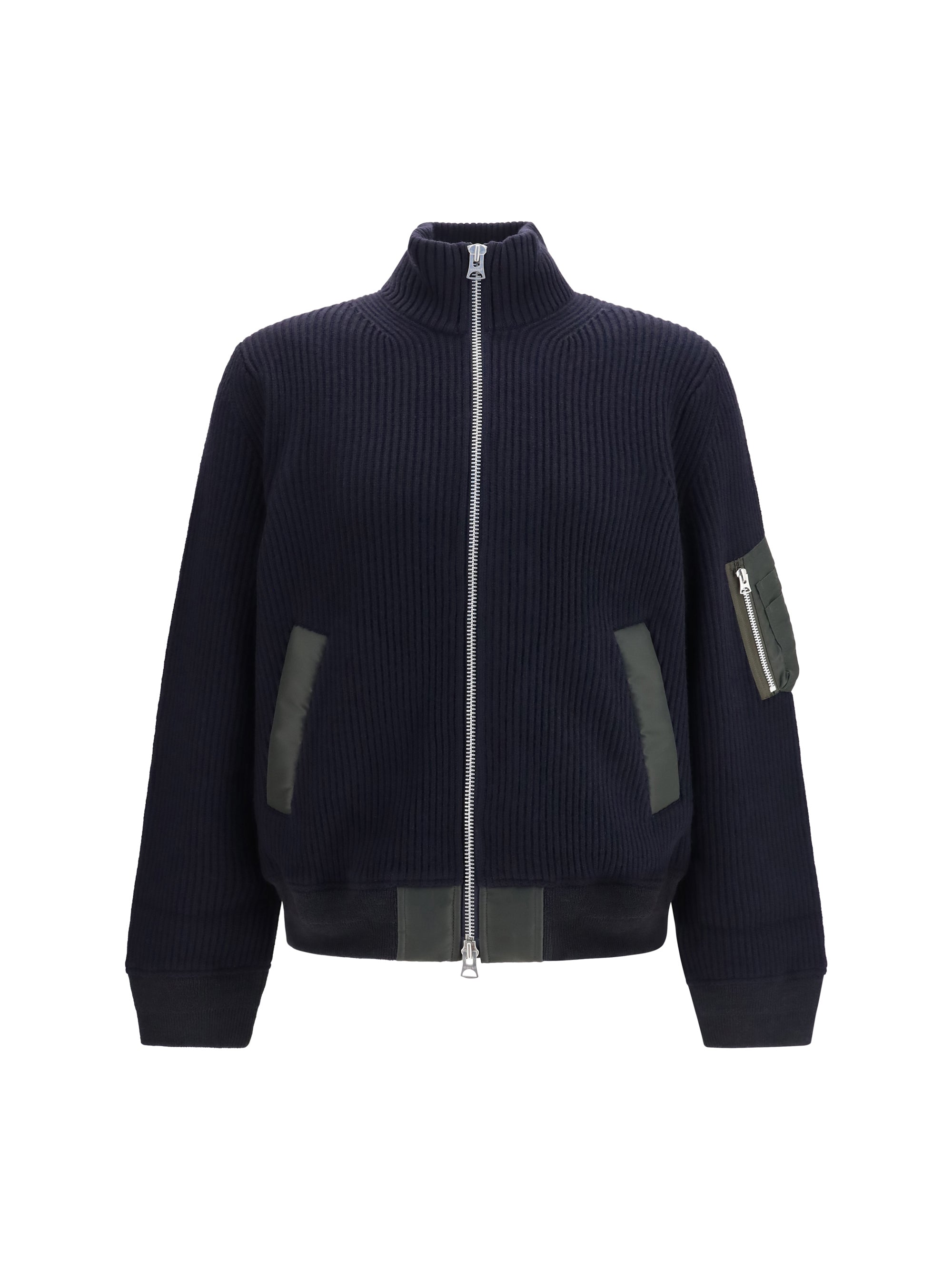 Ribbed Wool with Contrasting Nylon Jacket — Navy