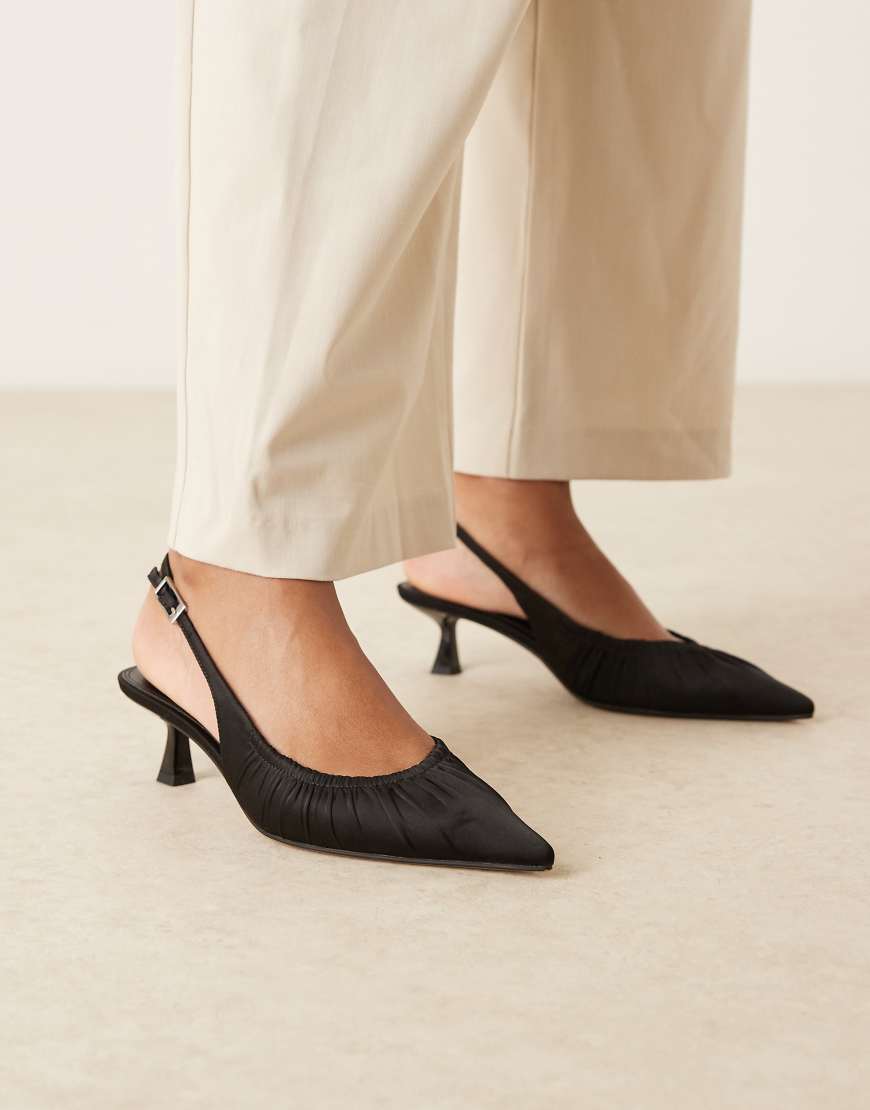 Serenity ruched slingback kitten heel shoes in black