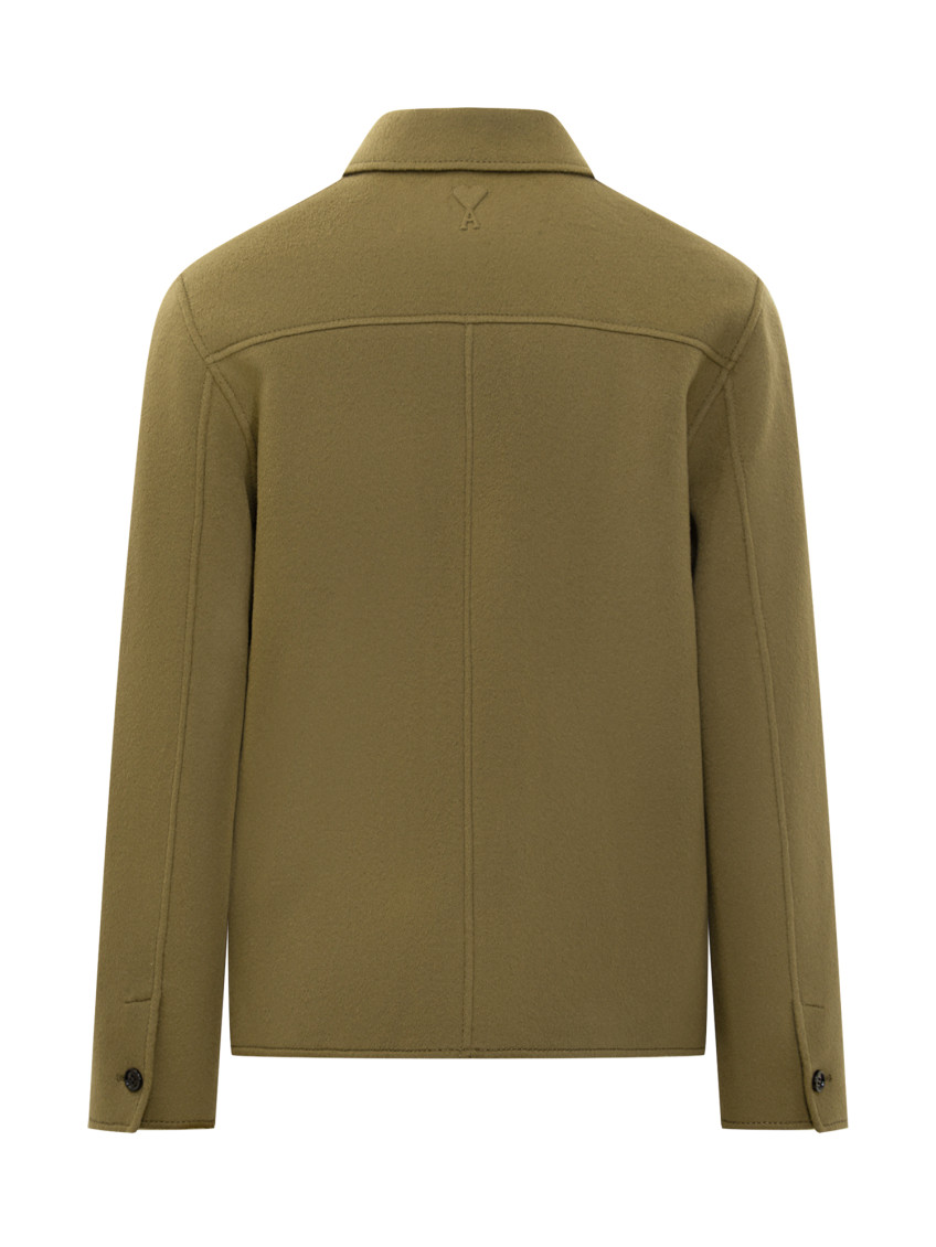 Green Solid Shirt Collar Jacket
