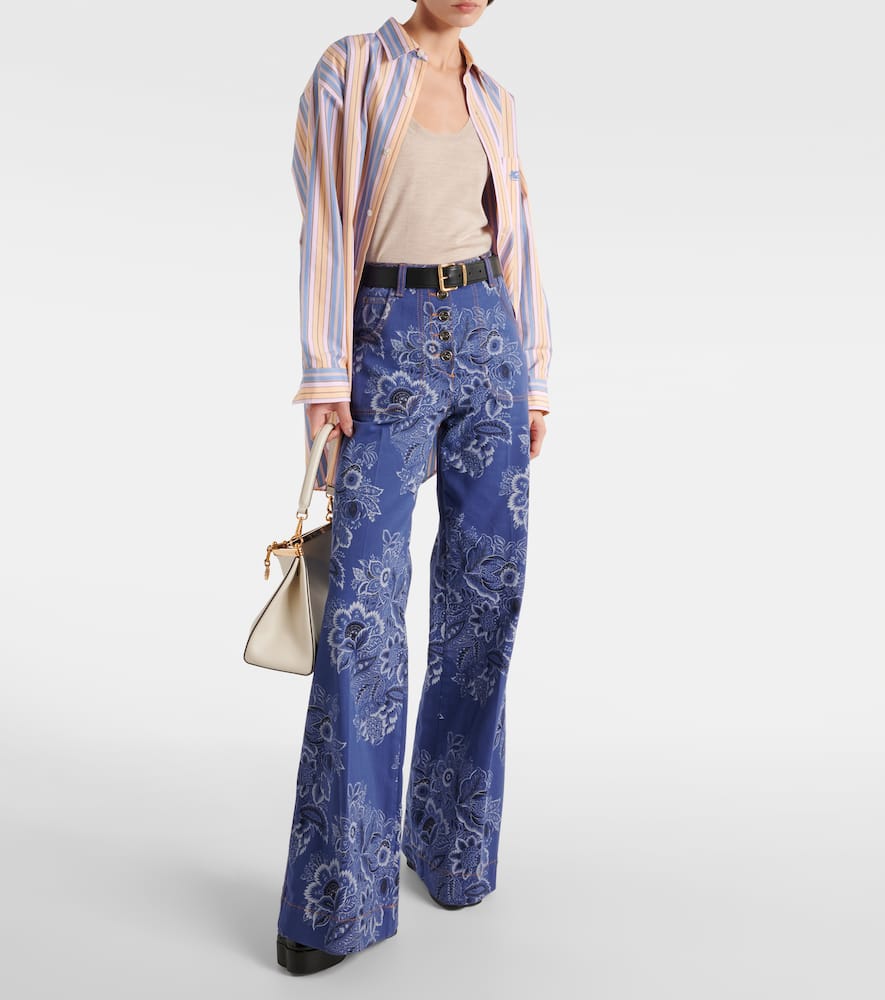 Floral high-rise wide-leg jeans