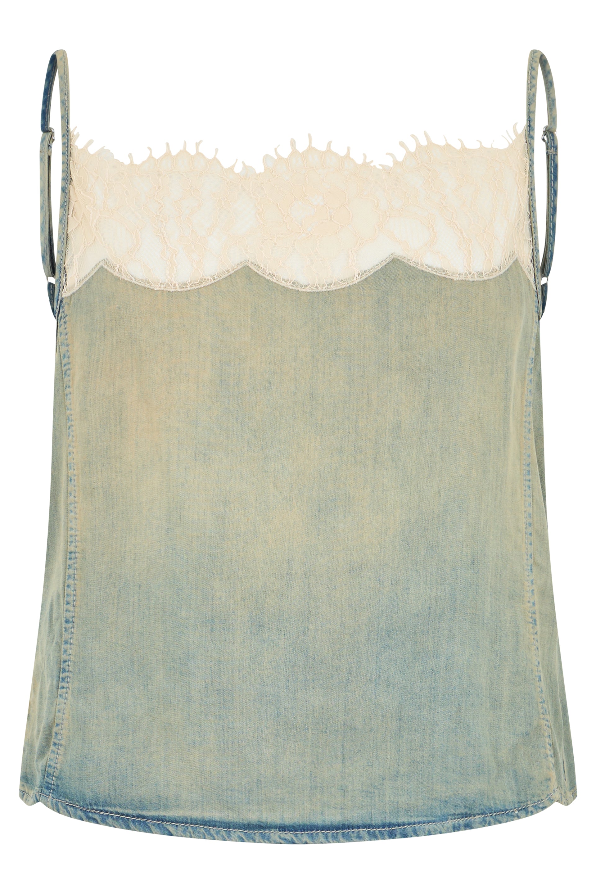 Sleeveless Denim Top with Lace Trim