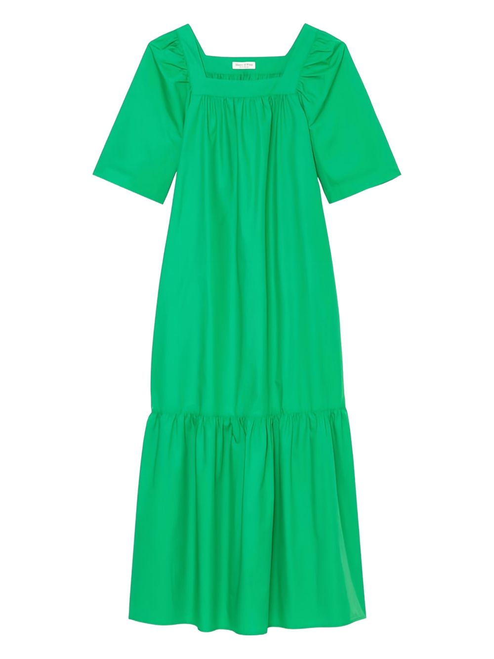 Puff-sleeve tiered midi dress - Green