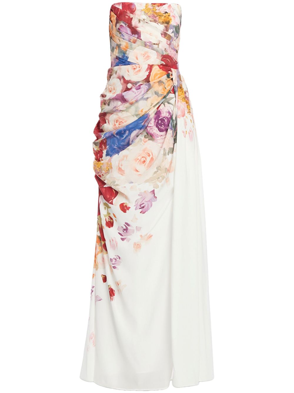 Anastasia bustier floral-print gown - White