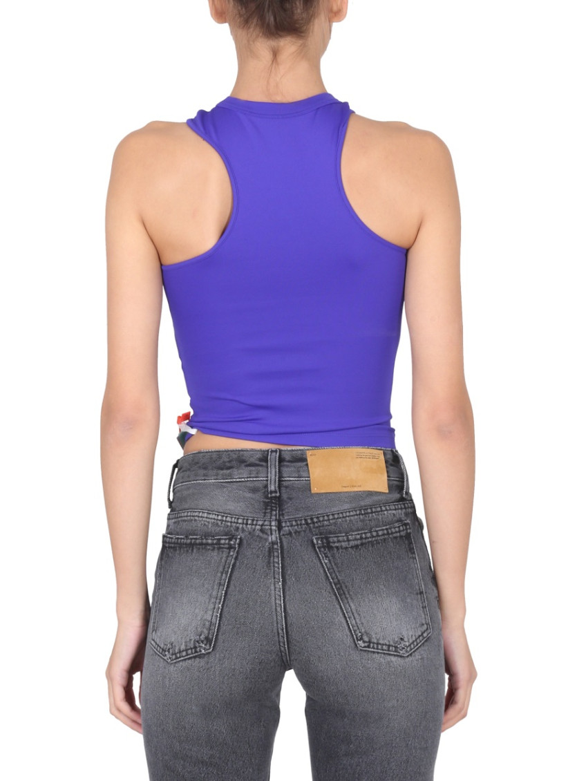 Embroidered-logo asymmetric tank top - Purple