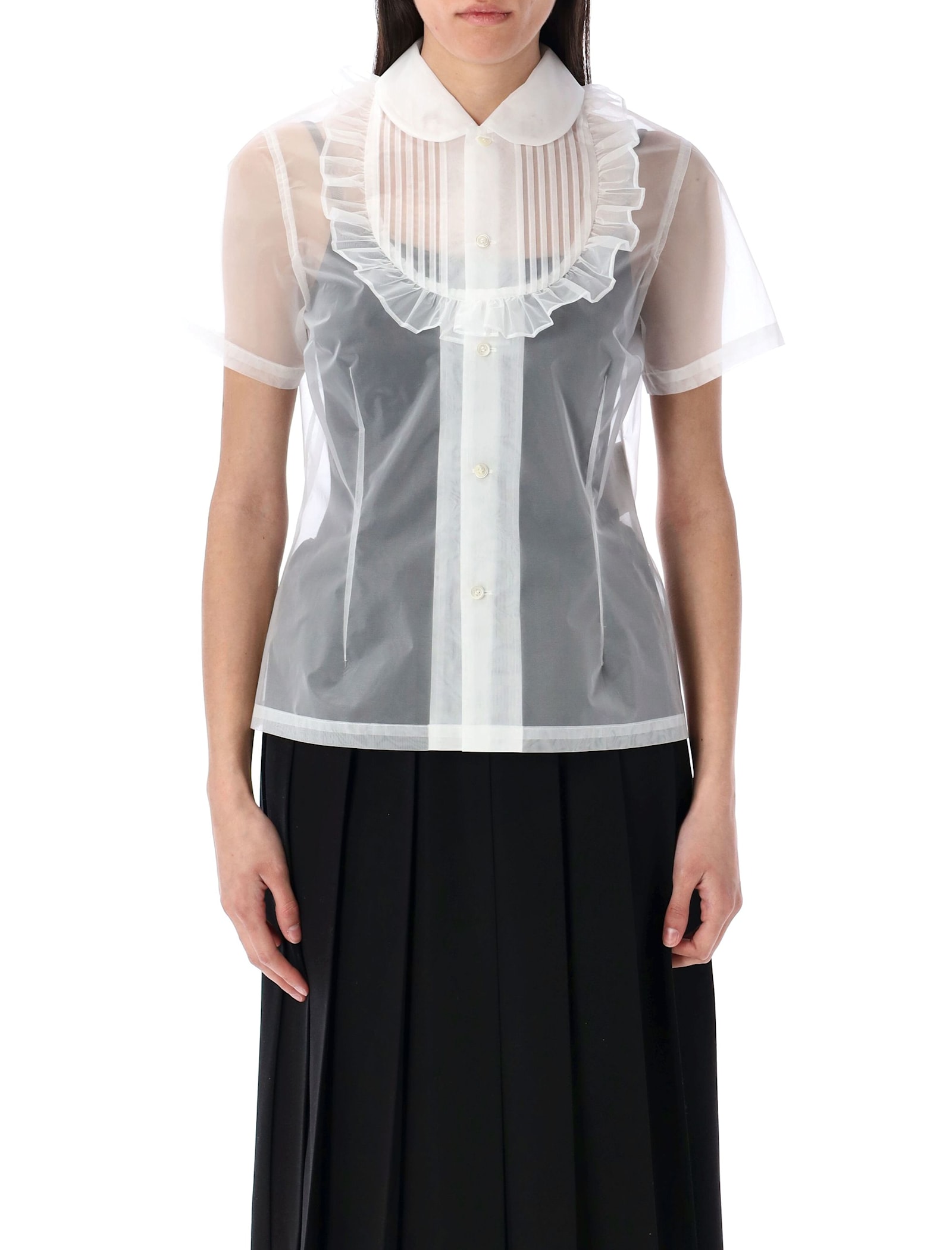 Ruffled sheer shirt - White
