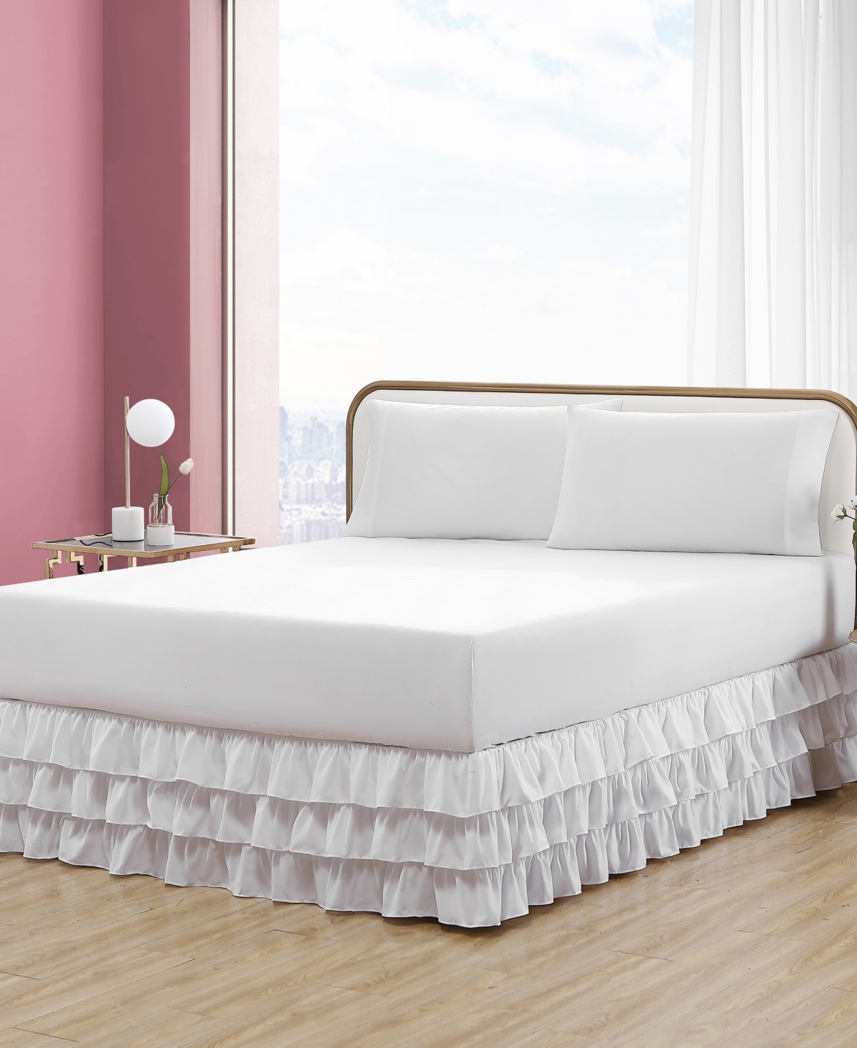 Solid Microfiber Ruffled Bedskirt, Queen - White