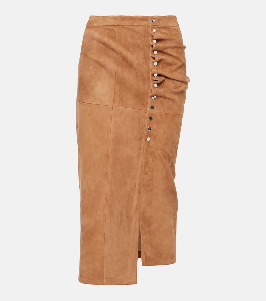 Ruched suede midi skirt